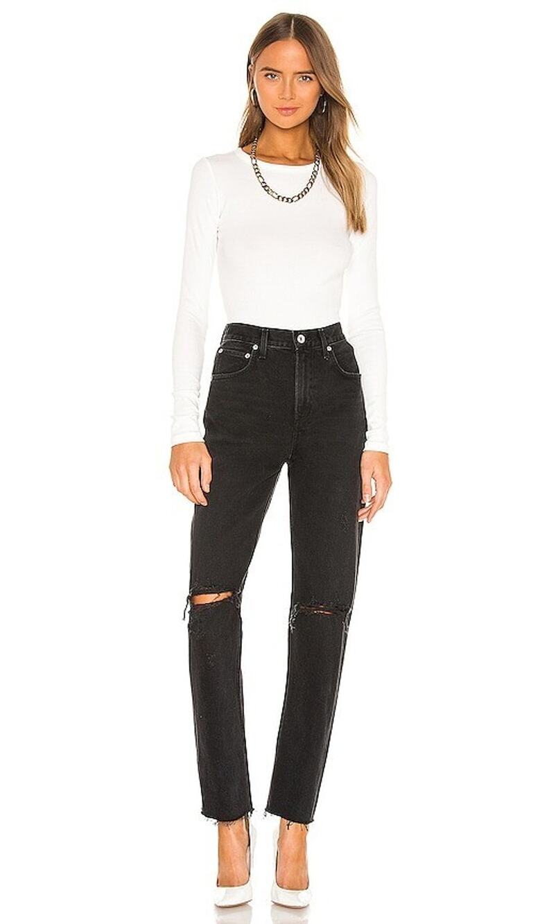 Agolde Cherie High Rise Straight Jeans in Distortion Black 23 W( 25×29)